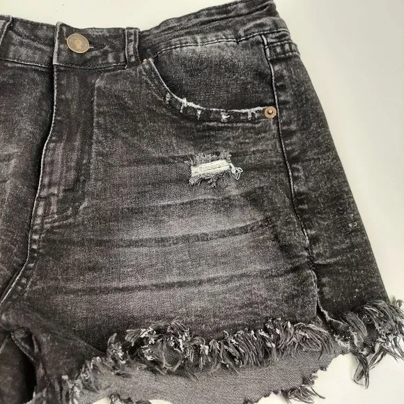 Womens Small Black Denim Distressed Short Shorts Fringed Frayed Hem - Picture 4 of 5